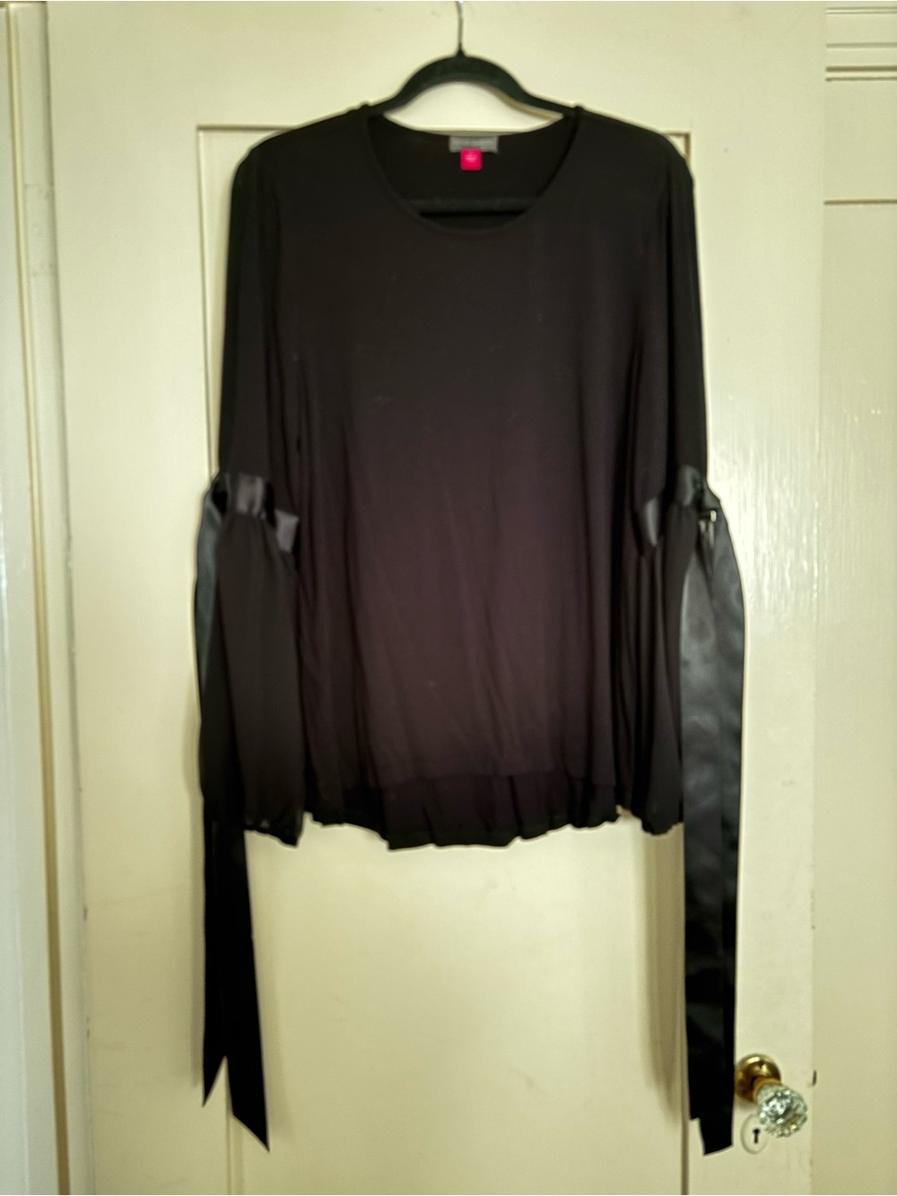 Vince Camuto Black Long-Sleeve Top with Satin Sleeve Ties